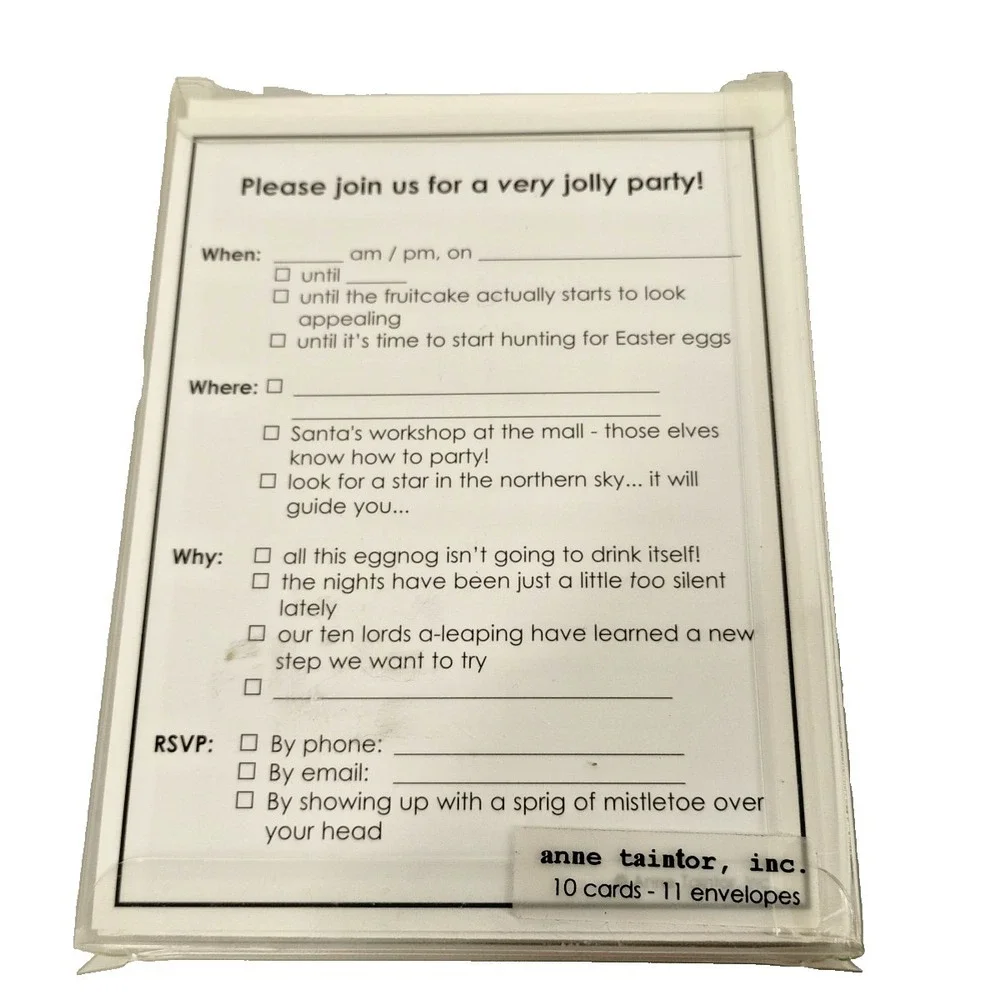 Vintage Style Holiday Christmas Party‎ Funny 10 Invitations 11 Envelopes Humor